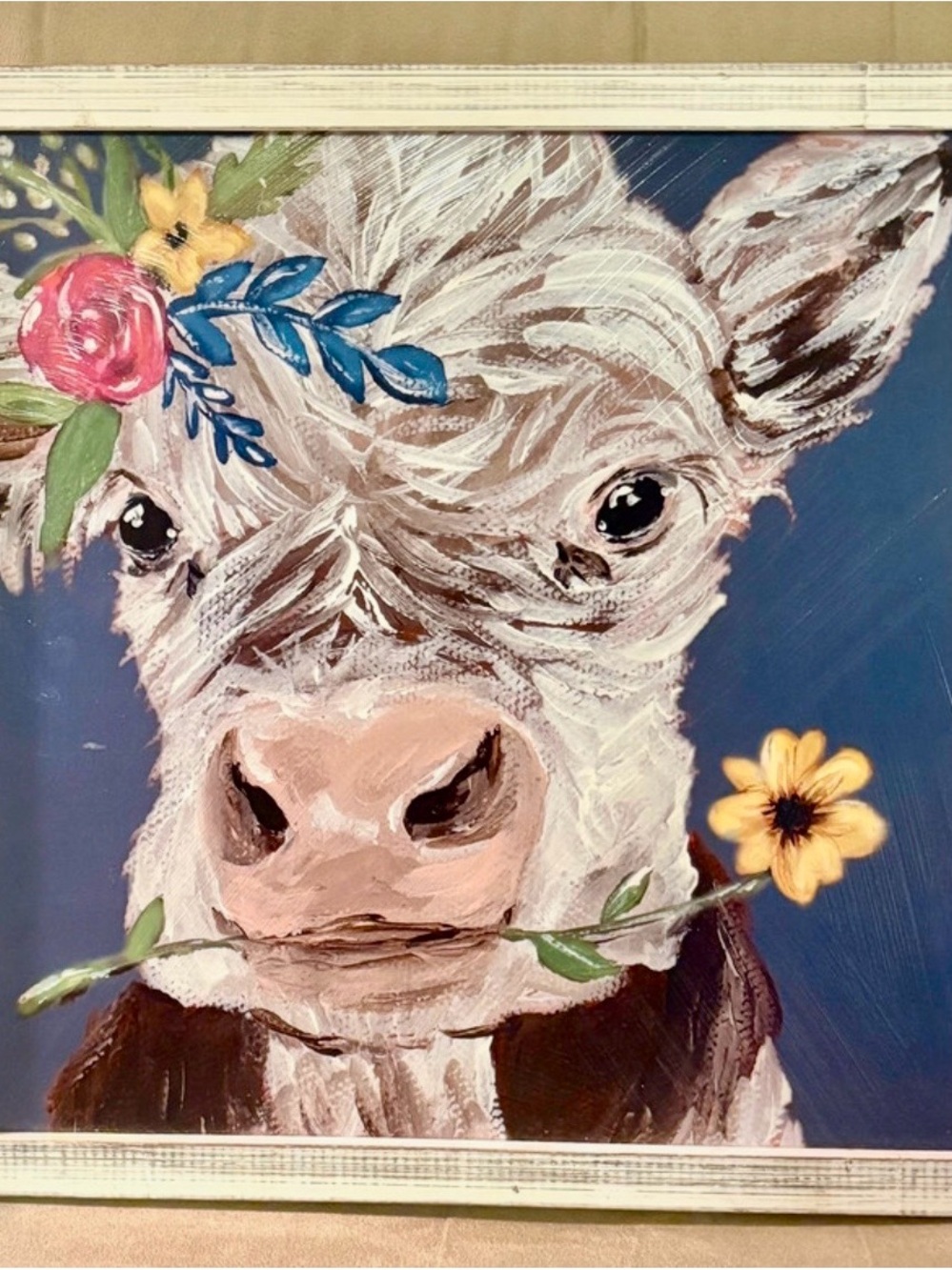 Colorful Floral Cow Wall Art - 13” x 13”- Never Used